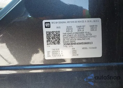 2021 Chevrolet Blazer Awd 2Lt z USA, uszkodzony, nr VIN 3GNKBHR45MS566913